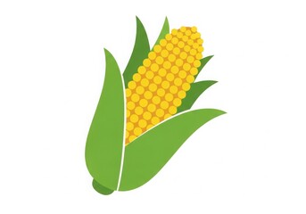 Obraz premium Illustration of a corn cob with green leaves isolated on white background