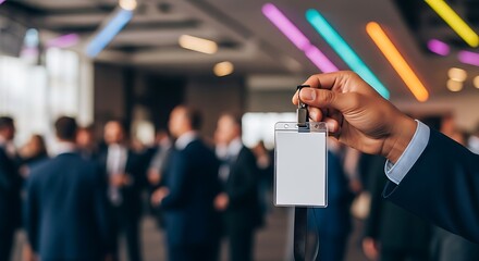 Confidently access your next business event with a personalized conference badge held by a professional