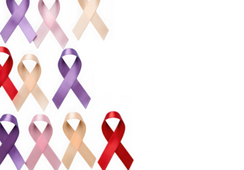 Colorful awareness ribbons against a stark black background