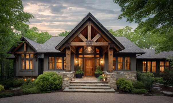 Luxury Mountain Home at Dusk - Powered by Adobe