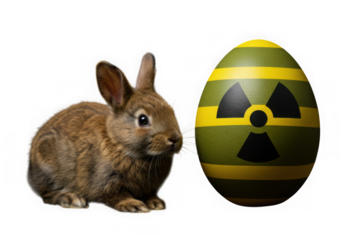Mutated easter bunny and radioactive egg on black background