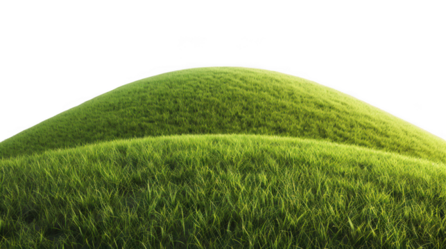 A lush green grassy hill isolated on a transparent background, representing nature and growth