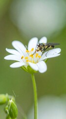 Close-up of a fly on a white flower