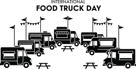 Illustration of food trucks for international food truck day