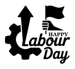 Happy Labour Day Silhouette Icon  Gear, Arrow, and Flag Vector Graphic
