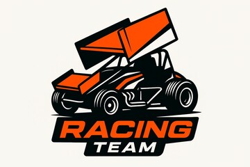 The image features a cartoon-style orange and black sprint car with the words "RACING TEAM" below it.
