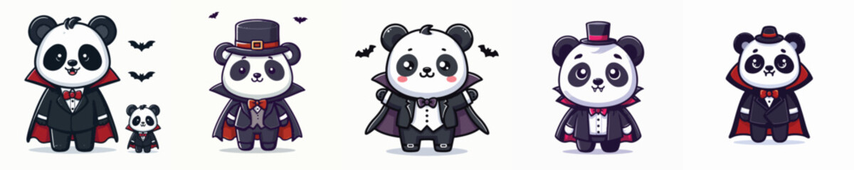 panda vector in Dracula costume