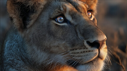 Naklejka premium Majestic Lioness Looking into the Distance
