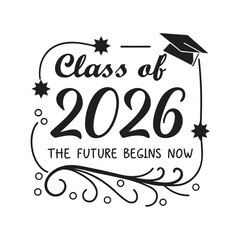 Class of 2026 graduation design with cap and stars isolated on white background