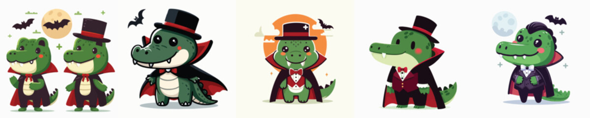 crocodile vector in Dracula costume