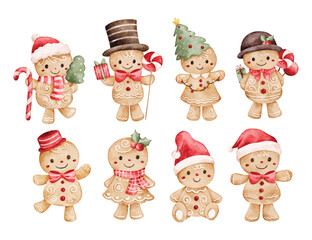 Watercolor Illustration Set of Gingerbread