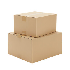 Two stacked cardboard boxes isolated on transparent background