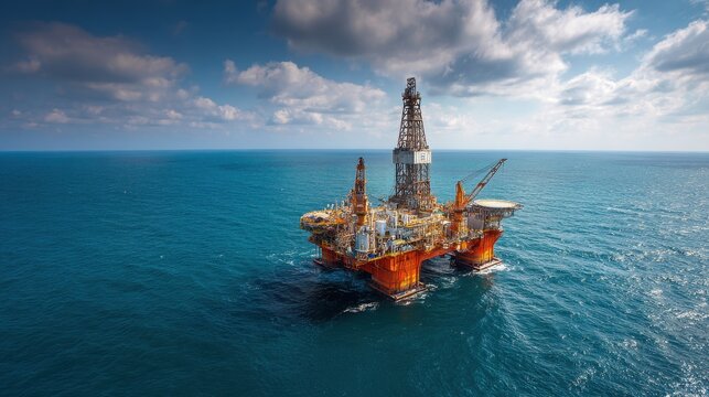 Oil Drilling Aerial. Offshore Oil Platform Rig on the Sea for Gas and Crude Oil Extraction