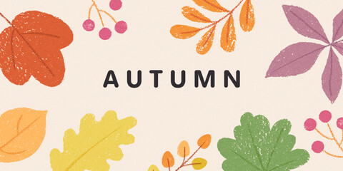 Autumn background, wallpaper, banner, background with tree leaves. Hello autumn. Fall season frame design. Hand drawn texture leaves.