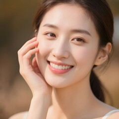 Fototapeta premium 자연스러운미소의젊은여성클로즈업포트레이트