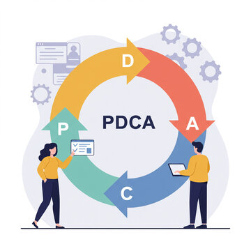 illustration of the pdca cycle, a four-step management method used in business for the control and continuous improvement of processes and products. it is a project management tool.