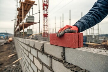 A man is laying bricks on a wall