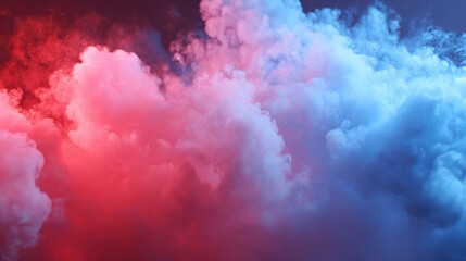 Fototapeta premium Vibrant clouds in shades of blue and red swirl together, creating a captivating atmosphere. The colors evoke a sense of energy and excitement, perfect for artistic projects or events.