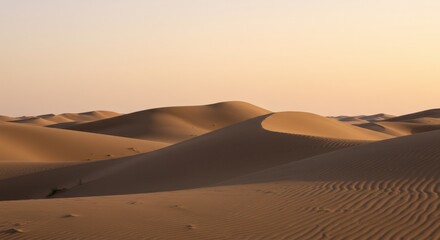 Desert Sand Dunes Landscape at Sunset with Warm Colors and Gentle Shadows