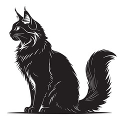 black maine coon Silhouette Vector, High Quality Illustration on White Background