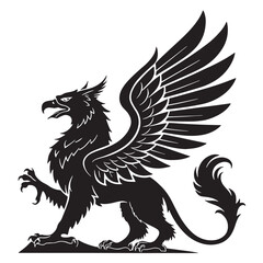 black mythic bird griffin Silhouette Vector, High Quality Illustration on White Background