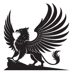 black mythic bird griffin Silhouette Vector, High Quality Illustration on White Background