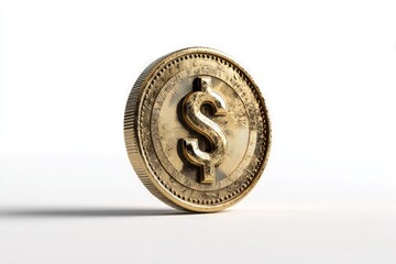 Gold Dollar Coin 3D Model On White Background