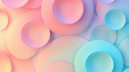 Pastel colored circles and rings in a layered abstract design with soft gradient lighting effect