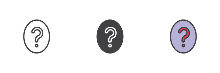 Naklejka premium Question mark help icon set in line, solid and filled outline style