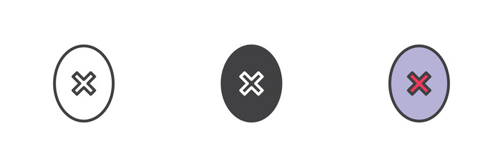 Close cancel icon set in line, solid and filled outline style