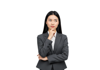 Thoughtful Businesswoman in Suit, Pensive Expression, Decision Making, Problem Solving, Corporate Professional, Isolated on White Background isolated on transparent background