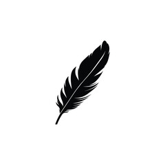 Fototapeta premium Simple black silhouette of a feather on a white background
