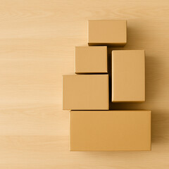Obraz premium Stacked Cardboard Boxes on Wooden Floor – Moving and Logistics Background