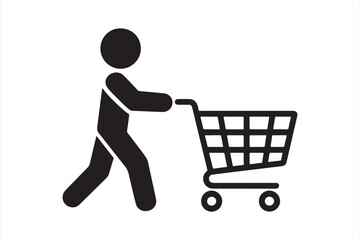 Person with Shopping Cart Icon for Retail and Supermarket Use