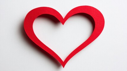 A bright red heart shape is cut out from paper and placed on a smooth white surface, symbolizing love and connection during a creative craft session.