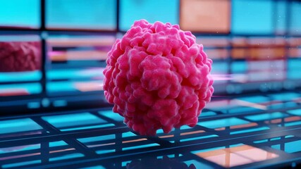 3D representation of a cell with a digital interface background. - Powered by Adobe