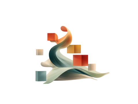 Abstract geometric design with colorful cubes isolated on transparent background