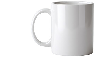 Classic white ceramic coffee mug with a glossy finish and a C-shaped handle ideal for mockup or branding.