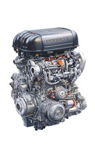 Closeup of a modern car engine isolated on transparent background