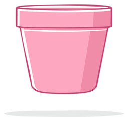 A simple pink flower pot with a wide rim and a subtle shadow