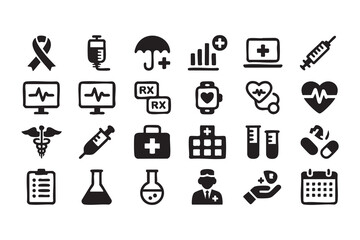 Medical Laboratory, Blood Test and Patient Care Solid Icons