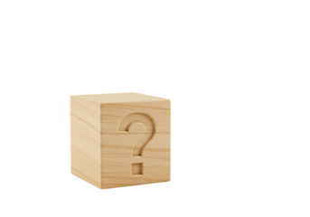 Wooden Cube with Question Mark: Enigma, Puzzle, Inquiry Concept isolated on transparent background