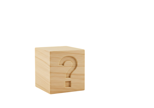Wooden Cube with Question Mark: Enigma, Puzzle, Inquiry Concept isolated on transparent background