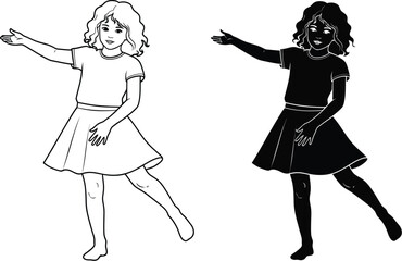 Obraz premium Girl in dress illustration vector art black and white image