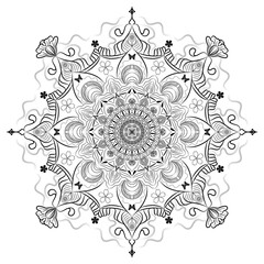 Fototapeta premium Retro circular floral lace pattern on a black backdrop for a seamless vintage textile design