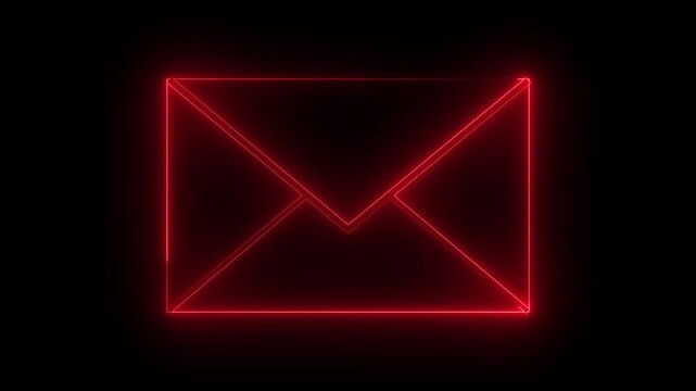 Glowing neon message box icon animation video notice receive massage animated sign symbol. Message mail box, 4k. Pulsing Neon Blue Message Box Animation: Glowing Mail Inbox Icon on black background.