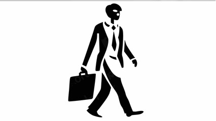Silhouette illustration of a man in a suit walking with a briefcase on a white background design style