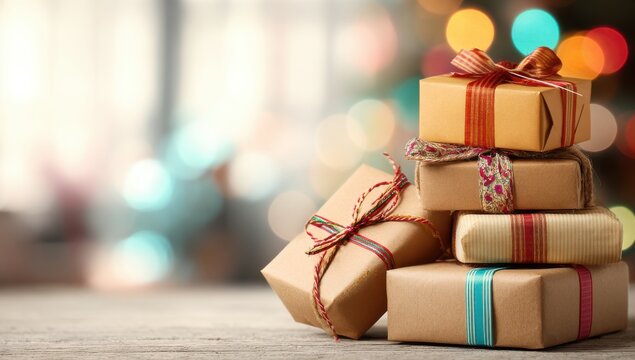 A stack of beautifully wrapped gifts