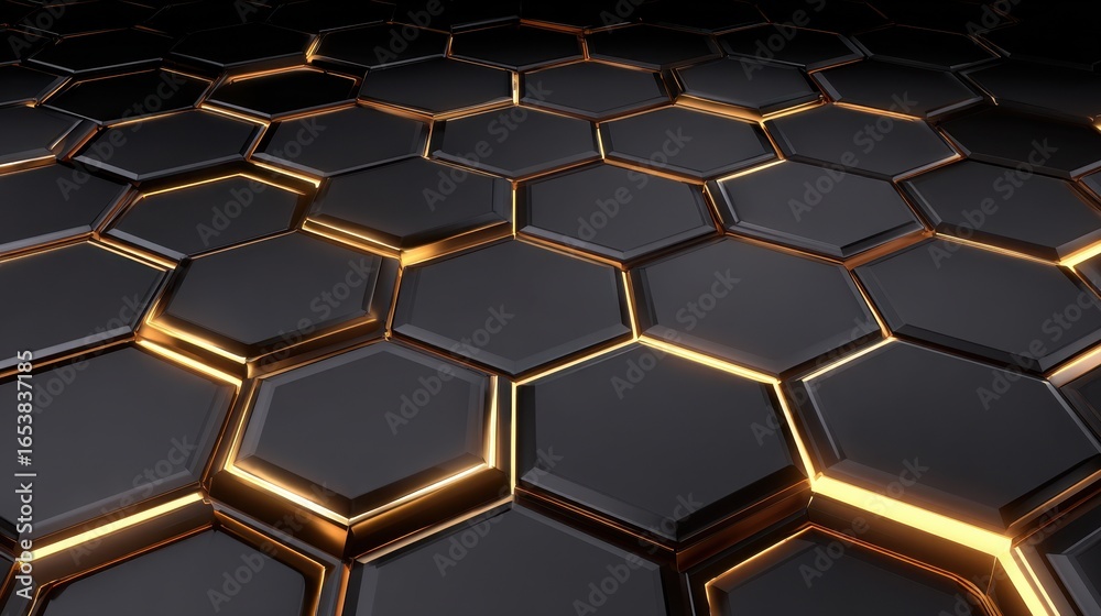 Wall mural abstract geometric hexagon pattern with glowing lines