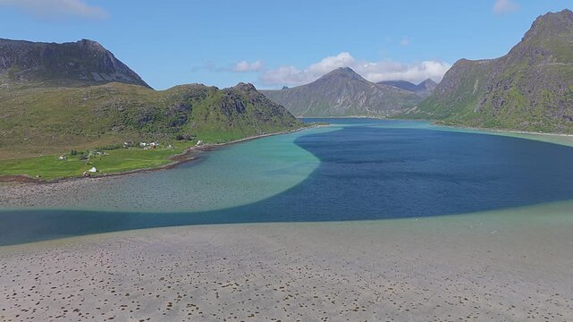 Scenic view near Flakstadpollen in the lofoten islands, Norway
